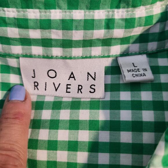 VTG Joan Rivers Green Gingham Button Top Large - Picture 9 of 12